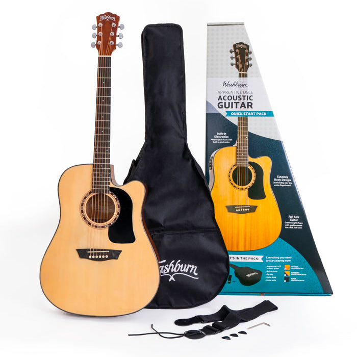 KIT GUITARRA ELECTROACUSTICA WASHBURN AD5CEPACK, NATURAL