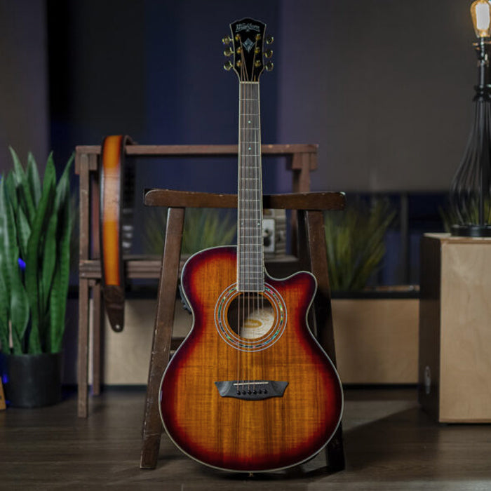 GUITARRA ELECTROACUSTICA WASHBURN EA55 CUERDA METAL, KOA BURST