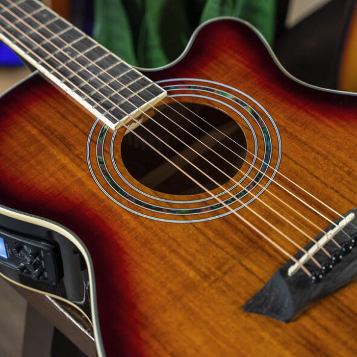 GUITARRA ELECTROACUSTICA WASHBURN EA55 CUERDA METAL, KOA BURST