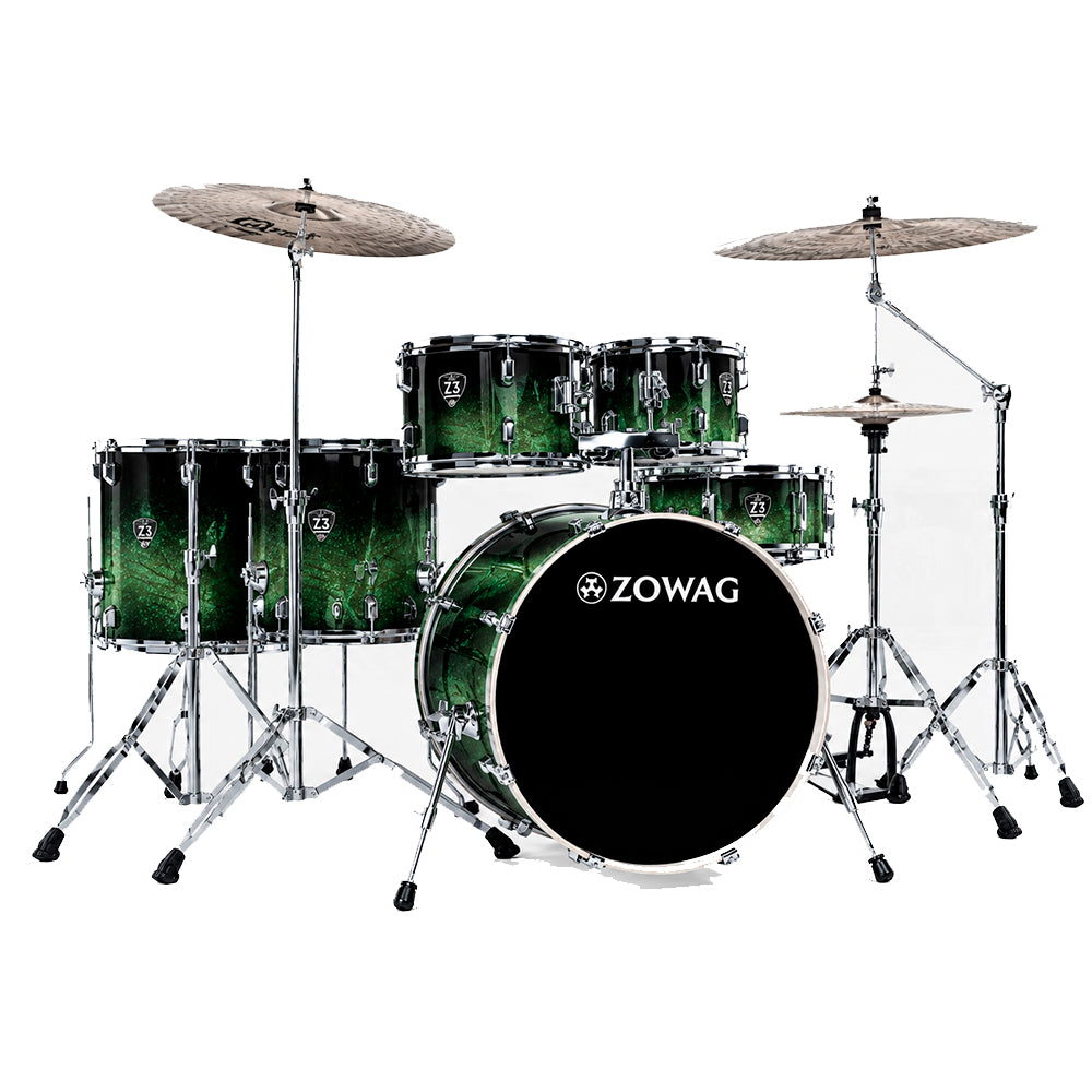 BATERIA 5 PIEZAS ZOWAG, Z3 SERIES POPLAR SHELL, PLATILLOS, Z3 FUSION, WOOD GREEN FADE
