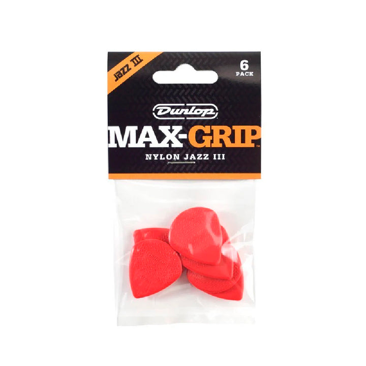 PICK DUNLOP NYLON MAX GRIP JAZZ III, 1.38, RED, 471P3N 6 UNIDADES